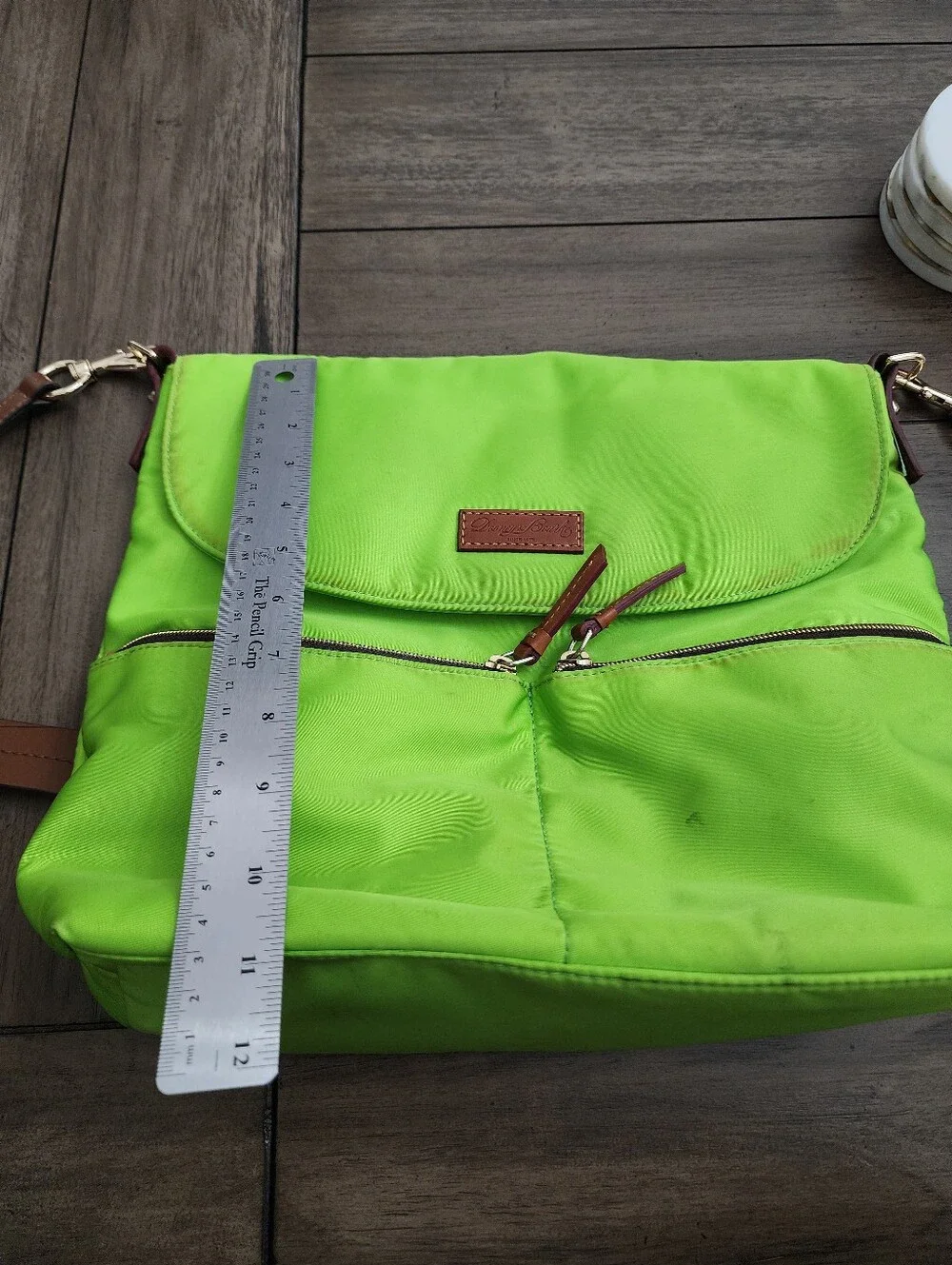 Dooney & Bourke Lime Green Nylon Tote W Leather Zipper Pulls